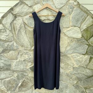 Vintage 90s Silk Navy Blue Sleeveless Dress